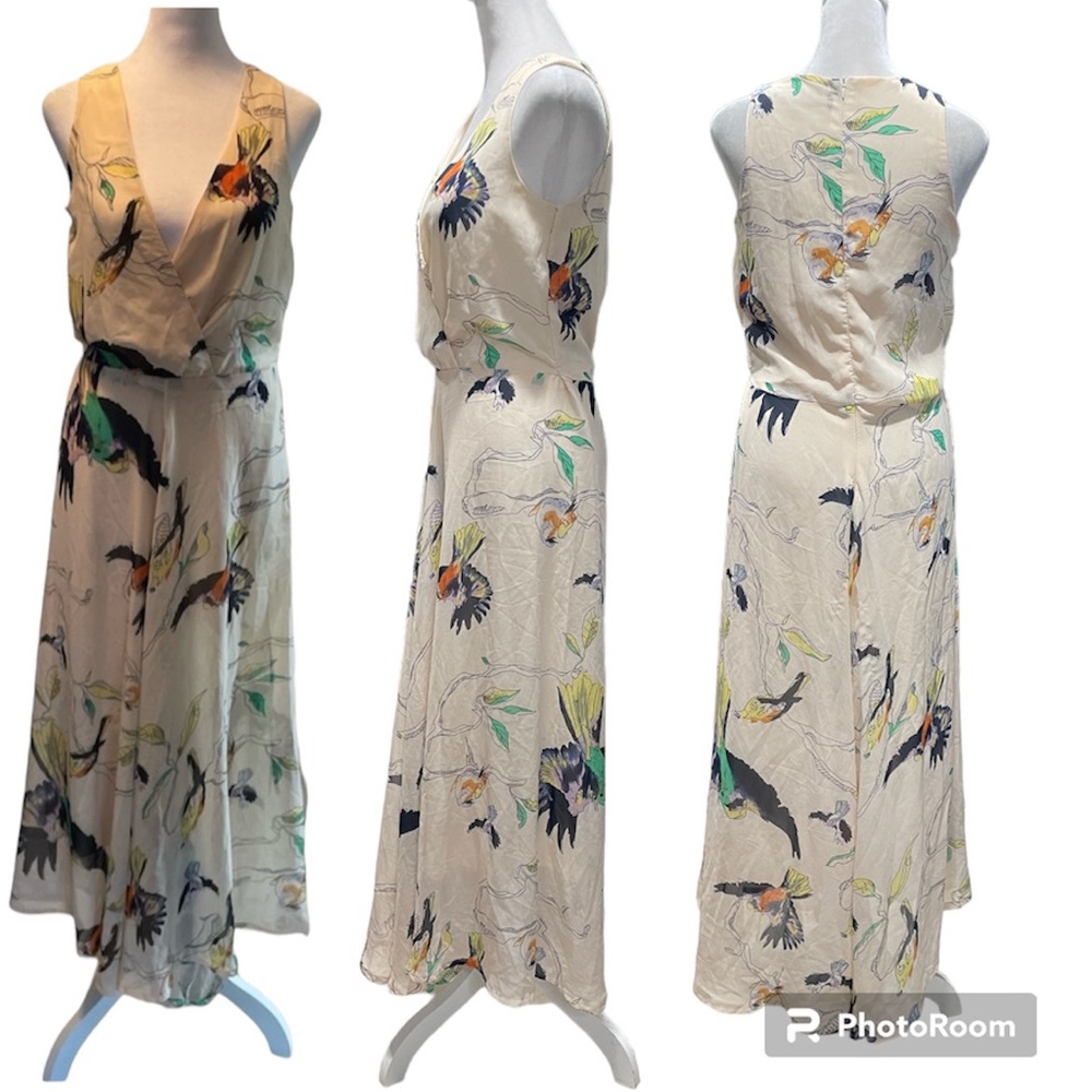 ASOS 1 Piece Multicolor Bird & Leaf Print Wide Leg Side Zip Pant Suit Size 4
